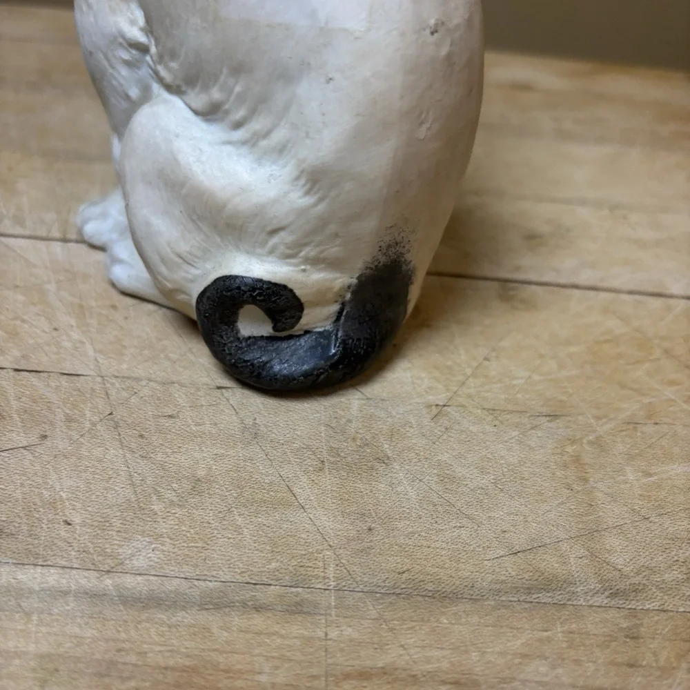 Antique 19th century Victorian bisque ‎  Pug figurine Tongue Out Black Face
